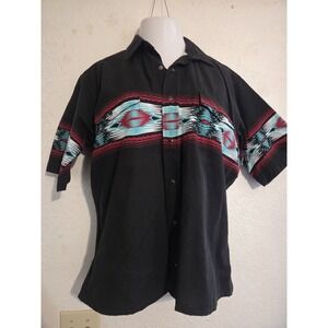 Panhandle Slim Western Cowboy Pearl Snap Aztec Black Shirt Men L Vintage